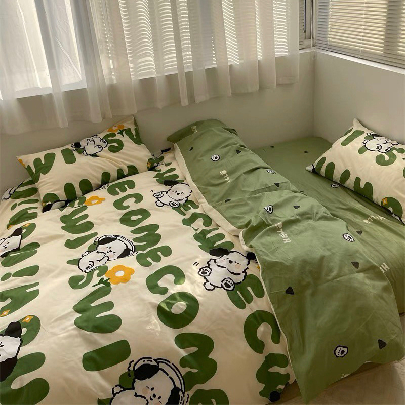 ชุดผ้าปูที่นอนพร้อมผ้านวม-น้องปอมสีเขียว