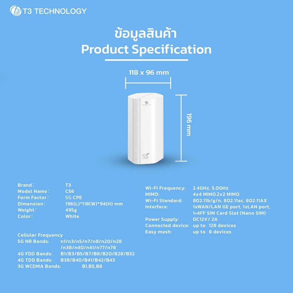 router-ใส่ซิม-5g-t3-smart-5g-cpe-pro-c56-home-wifi-เราเตอร์-เครื่องกระจายสัญญาณ-รองรับซิม-5g-เราเตอร์ใส่ซิม