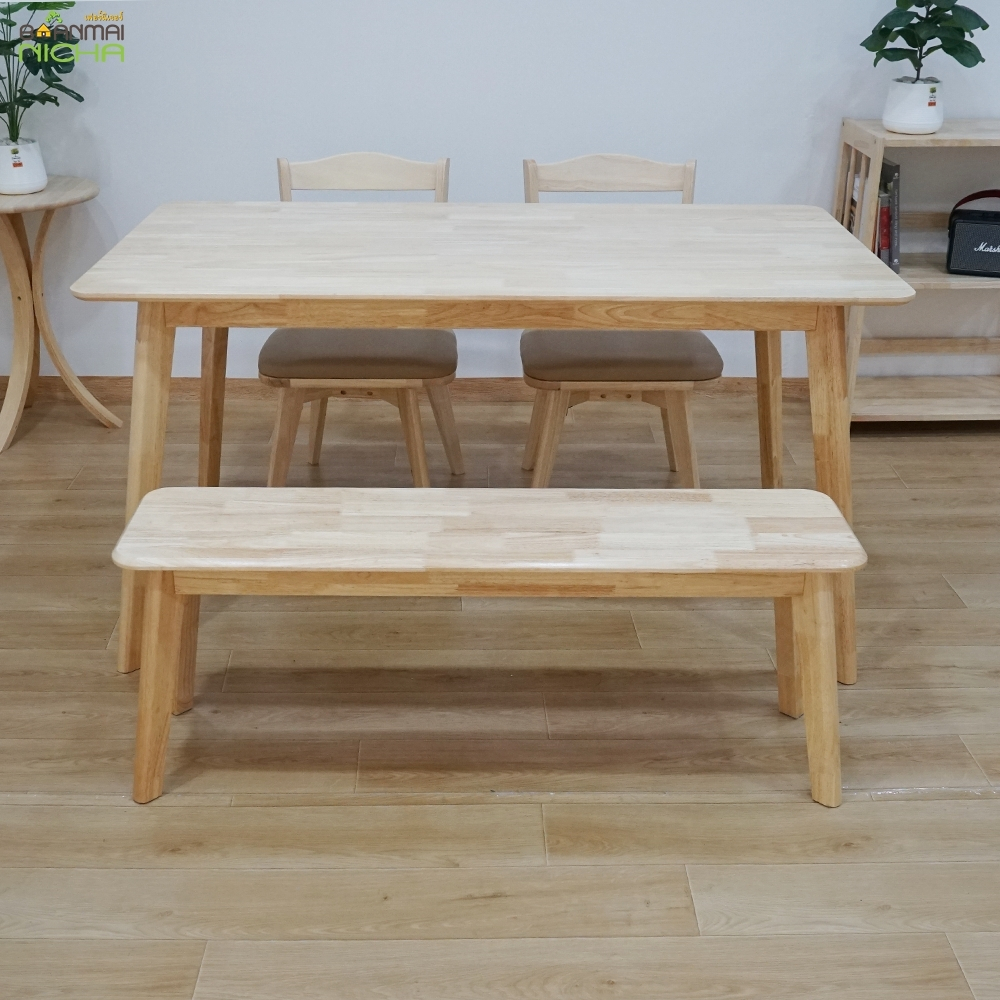 ชุดโต๊ะอาหาร-ชุดโต๊ะทานข้าว-4-ที่นั่ง-สไตล์มินิมอล-ไม้ยางพารา-โต๊ะขนาด-80x150x75-cm-เก้าอี้หมุนได้-baanmainicha
