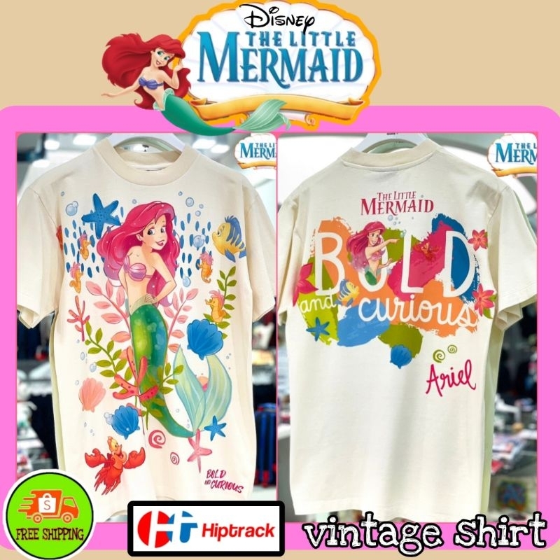 เสื้อdisney-ลาย-the-little-mermaid-สีขาวเฟด-วิทเทจ-tma-004