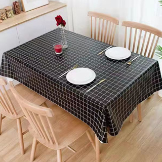 ผ้าปูโต๊ะ PVC หนา ผ้าปูโต๊ะกาแฟคุณภาพสูงกันน้ำกันน้ำมัน ทนใช้ทนทาน แบบลายสก๊อตขาวดำ
