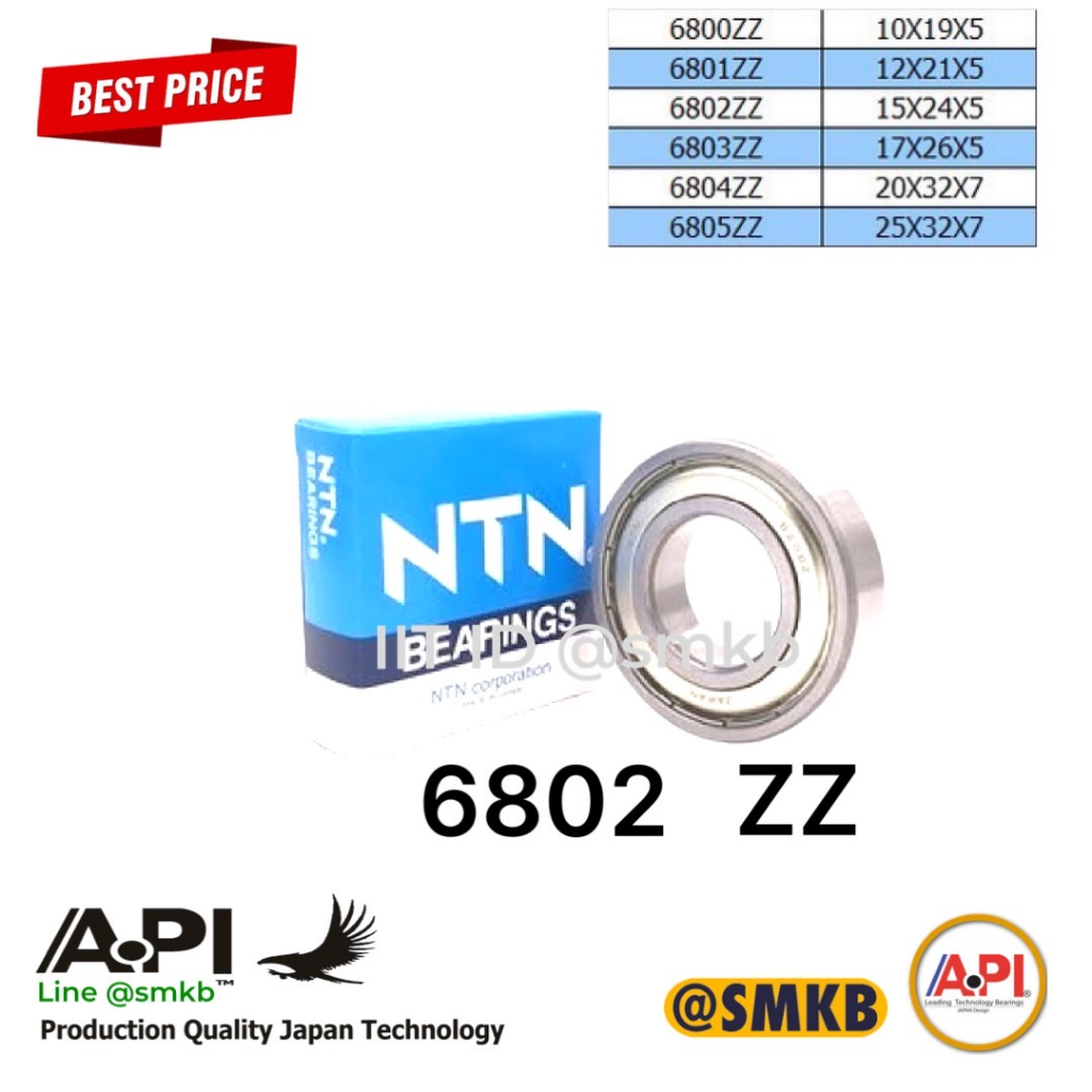 ntn-bearing-แท้-ฝาเหล็กสองด้าน-6800zz-10x19x5-6801zz-12x21x5-6802zz-15x24x5-6803zz-17x26x5-6804zz-20x3