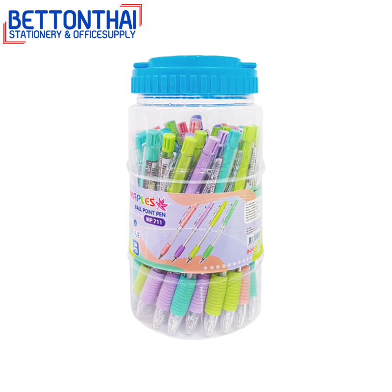 maples-711-pen-ปากกาลูกลื่นแบบกด-หมึกน้ำเงิน-แพค10แท่ง-คละสี-ปากกา-ปากกาลูกลื่น-เครื่องเขียน-สำนักงาน-โรงเรียน-office