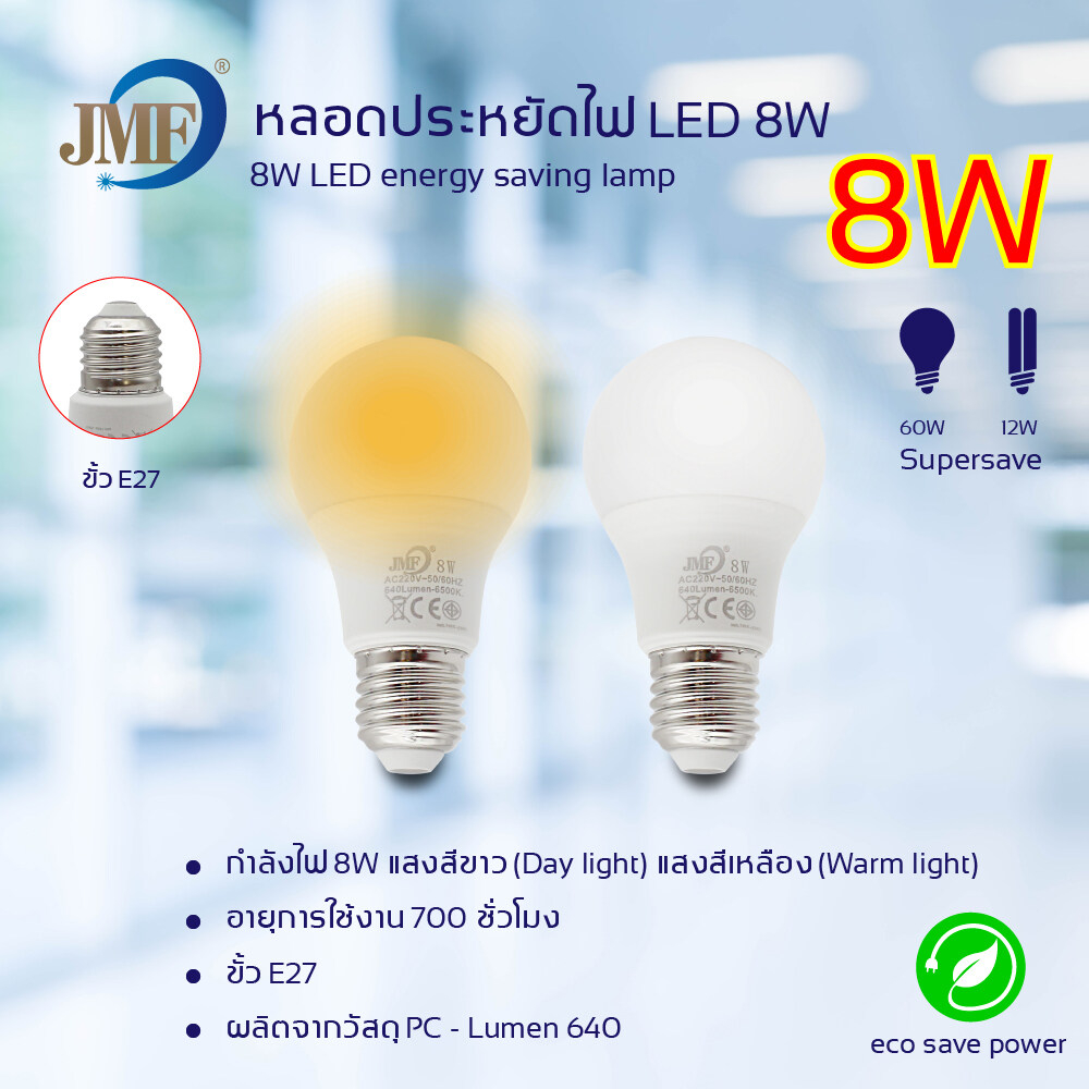 หลอดไฟ-jmfหลอดไฟ-led-ขั้วเกลียวหลอด-e27-ประหยัดพลังงาน-แสงสีขาว-เหลือง-กำลังไฟ-4w-6w-8w-10w-13w-15w-18w-สินค้าพร้อมจัดส่