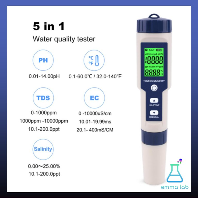 เครื่องวัดคุณภาพน้ำ-5in1-ec-tds-ph-salt-temp