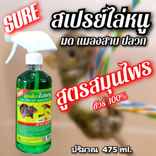 สเปรย์ไล่หนู และแมลงสาบ สูตรสมุนไพรใช่ในบ้านและรถยนต์ 475ml. SURE