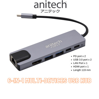 Anitech HUB USB-C to USB-A 3.0, USB-A 2.0, HDMI, Micro/SD Card, PD รุ่น RA502
