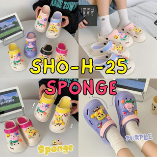 (พร้อมส่งค่ะ) SHO-H-25-SPONGE รองเท้าแตะผู้หญิง แฟชั่น รองเท้าหัวโต ส้นตึกแบบสวมรัดส้น พร้อมตัวติด
