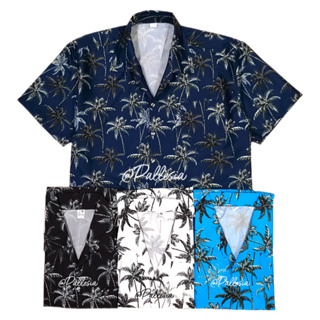 NEW ผ้าไหมอิตาลี เสื้อเชิ๊ตลายต้นมะพร้าว เสื้อเชิ้ตฮาวาย ผ้าทิ้งตัว ใส่สบาย 4สี M-XXL Hawaiian Shirt Aloha Holiday hw501