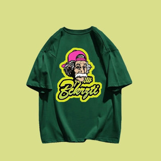 เสื้อยืดผ้าฝ้ายสีเขียวแขนสั้นพิมพ์ลายเทรนด์อเมริกันฤดูร้อนขนาดใหญ่ ins