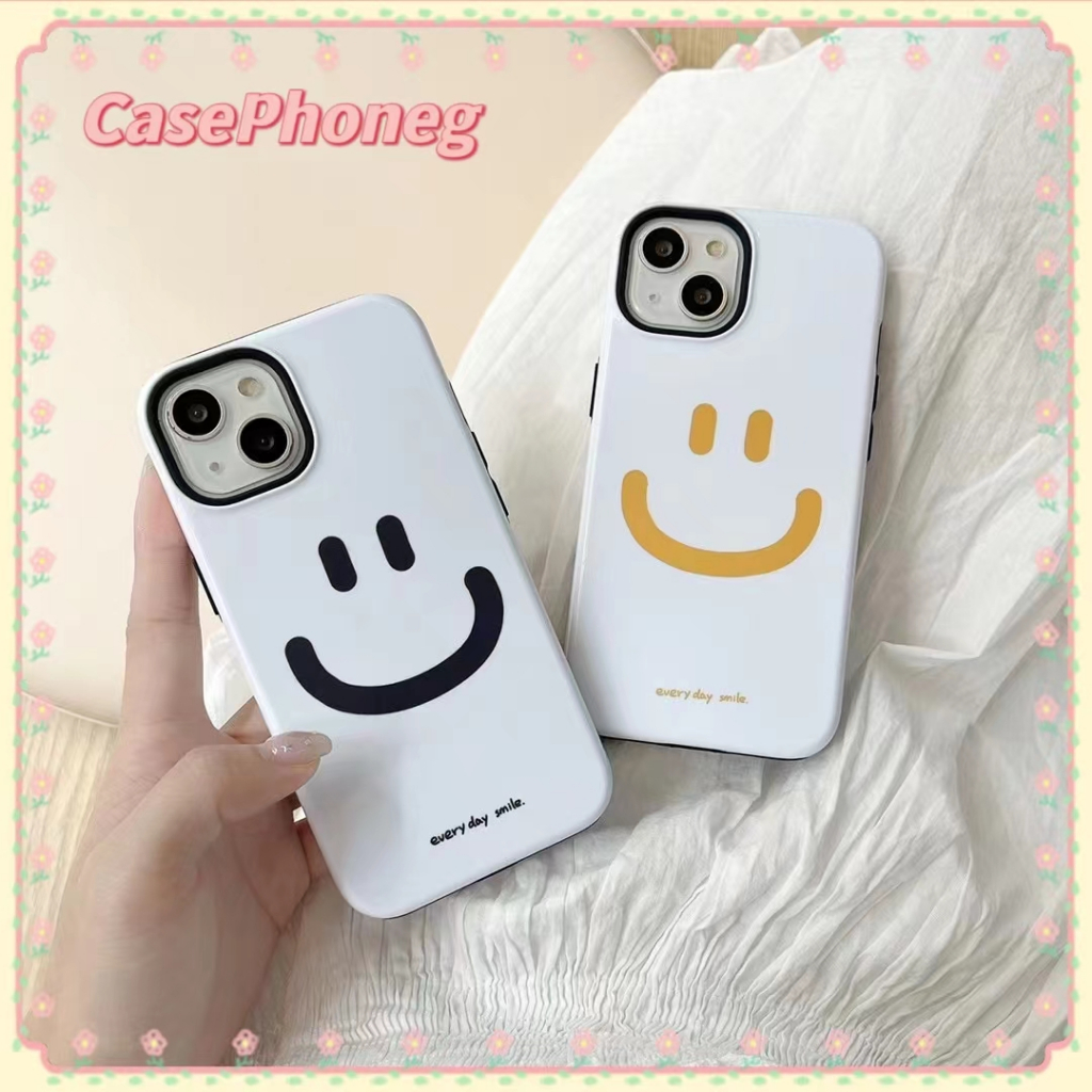 casephoneg-ป้องกันการหล่น-ขอบเต็ม-iphone-11-14-pro-max-สีขาว-แพ็คอิโมติคอนยิ้ม-รุ่นคู่-เรียบง่าย-case-for-iphone-12-13