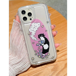 เคสไอโฟนใสสกีนแมวถือชุดน้ำชา i7-14promax (Case iphone) เคสมือถือ เคสแมว เคสใสสกีนลาย เคสการ์ตูน เคสน่ารัก เคสทาสแมว