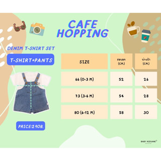 [พร้อมส่ง] CAFE HOPPING-Denim T-Shirt Set (T-Shirt+Pants) เสื้อยืดและเอี๊ยมยีนส์