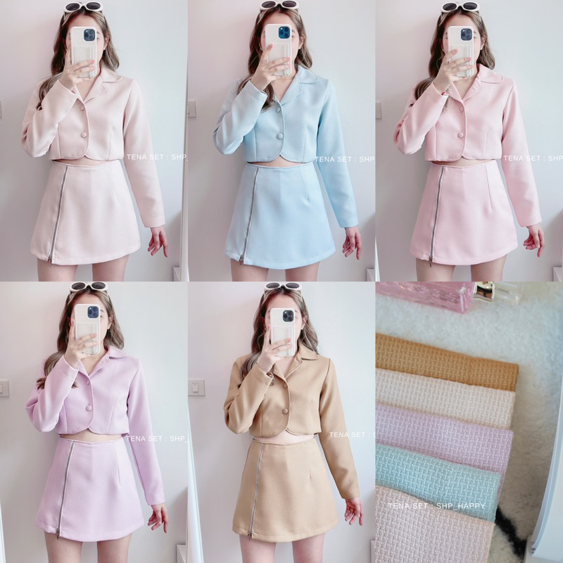 TENA SET - SHP_HAPPY ชุดเซทเสื้อแขนยาวและกระโปรงกางเกงผ้าทวิตเรียบ ...