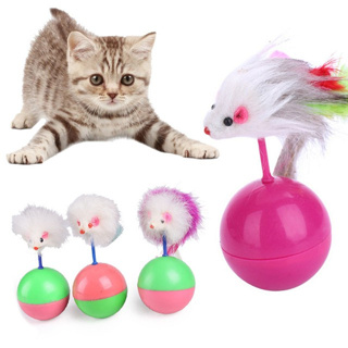 ของเล่นแมว ลูกบอลล้มลุก ประดับแต่งด้วยขนนกแบบสีไร้กลิ่นไร้สาร