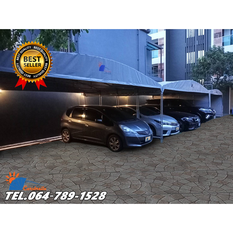 โรงจอดรถสำเร็จรูป-carsbrella-รุ่น-twin-a-สําหรับรถยนต์ขนาดเล็ก-กลาง-สามารถจอดรถได้-2-3-คัน-ป้องกันเแสงแดด