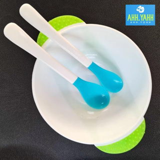 ahhyahhshop (2 ชิ้น) ช้อนป้อนอาหารเด็ก เปลี่ยนสีได้ ปลอดสาร BPA แบบนิ่ม งอได้ ช้อนหัดทาน เปลี่ยนสีตามอุณหภูมิ ด้ามจับยาว