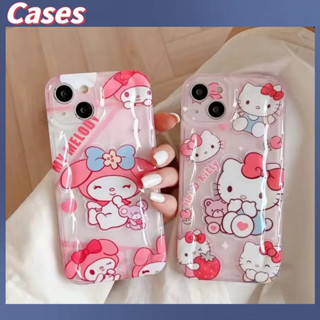 คูปองเคลม🎀เคสไอโ case for iphone 11 12 สีชมพูแสนสนุกการ์ตูน Hello Kitty เมโลดี้น่ารัก เคส 14 13 12 11 pro max TPU case