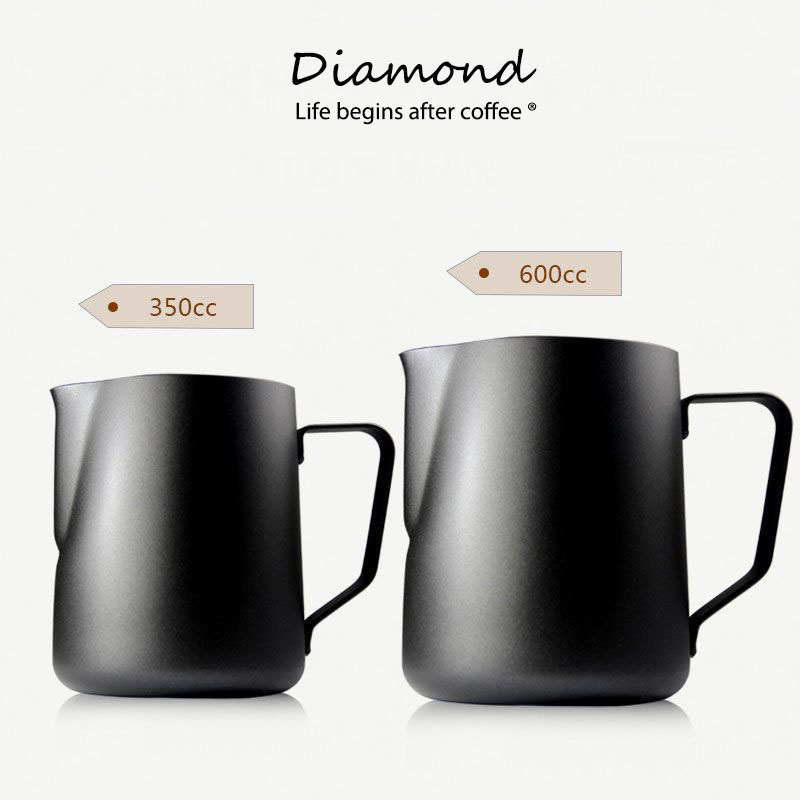 diamond-coffee-เหยือกตีฟองนม-สีดำด้าน-350ml-600ml-teflon-milk-pitcher-เหยือกนมลาเต้อาร์ท-เหยือกตีฟองนม-ถ้วยตีฟองนม