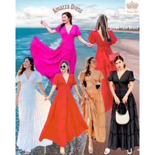 Amazza dress #เดรสยาว #เดรสอลัง #เดรสคอวี #เดรสทรงเจ้าหญิง #เดรสสีแดง #เดรสสีขาว #เดรสสาวอวบ #เดรสไปทะเล #ชุดไปคาเฟ่