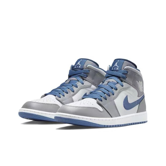 ของแท้100-nike-air-jordan-1-mid-true-blue-รองเท้าวิ่ง