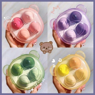 puff 4 pcs ฟองน้ำรูปไข่มาพร้อมกล่องเก็บพัฟไข่4ชิ้นกล่องแมว/หมีน่ารักพัฟฟองน้ำ  เรียบเนียนทุกซอกทุกมุมฟองน้ำรูปไข่