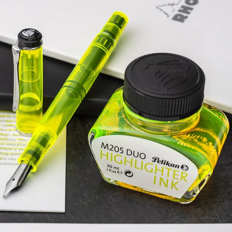 Pelikan Fountain Pen Special Edition Classic M205 Duo Neon Highlighter  Yellow, BB nib + Highlighter Ink Yellow 30ml | Shopee Thailand