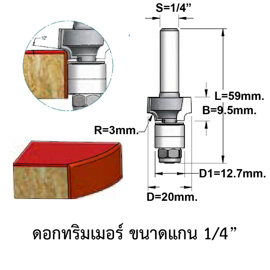 ดอกเร้าเตอร์ ทริมเมอร์ WPW Laminate Rounding Over Bits ลบมุม ขอบเอจ ...