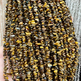 ตาเสือเหลือง Tigers Eye หินแตก ทรงอิสระ ไซส์มินิ หินธรรมชาติ ( 1 เส้นยาวประมาณ 33 นิ้ว )