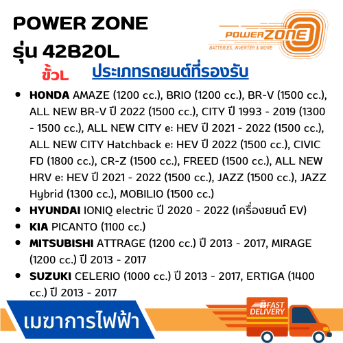 แบตเตอรี่รถยนต์-power-zone-รุ่น-42b20l-แบตเตอรี่คุณภาพสูง-ผลิตโรงงานเดียวกันกับแบตเตอรี่-amaron-รับประกันสินค้า-1-ปี