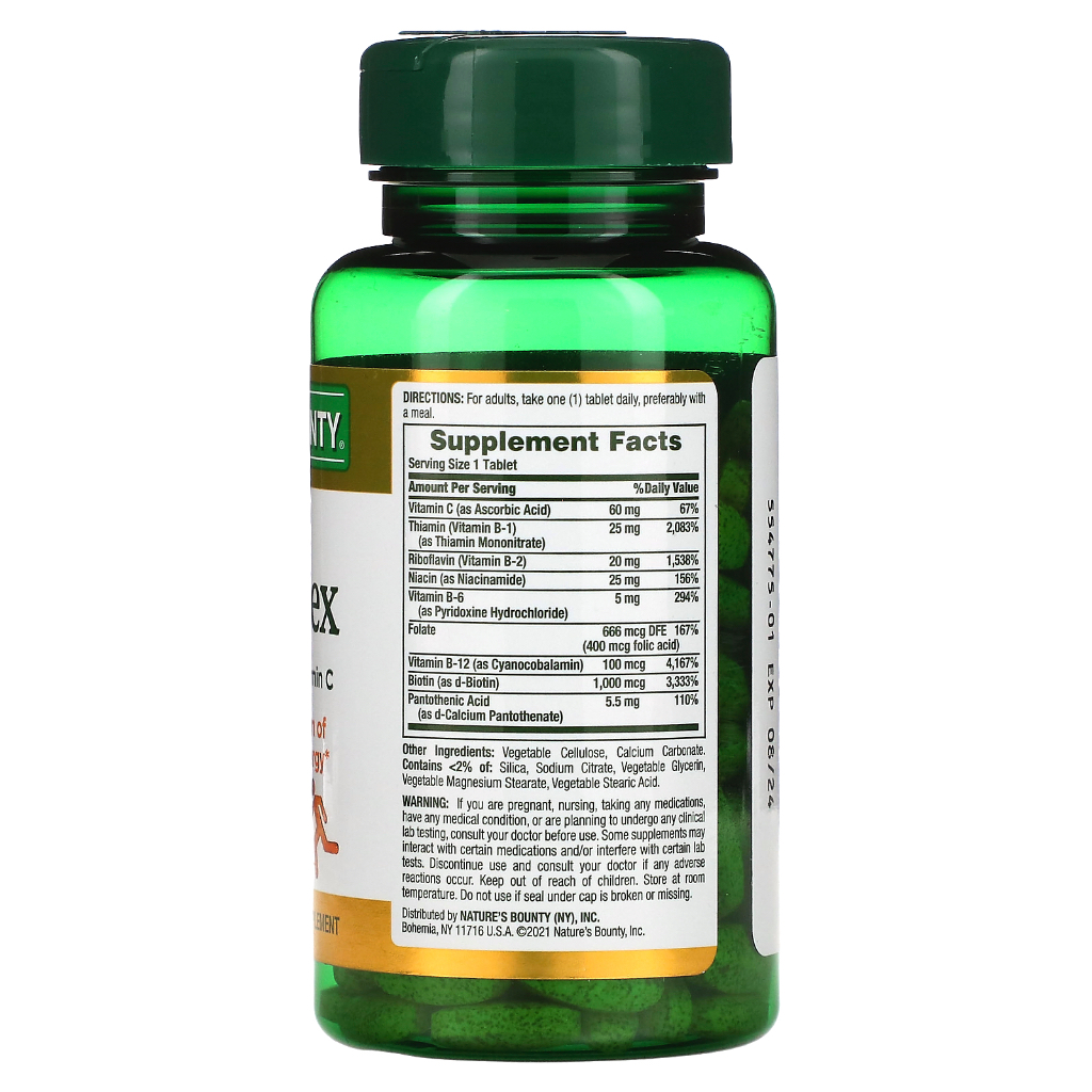 พร้อมส่ง-ของใหม่-natures-bounty-super-b-complex-with-folic-acid-plus-vitamin-c-125-coated-tablets