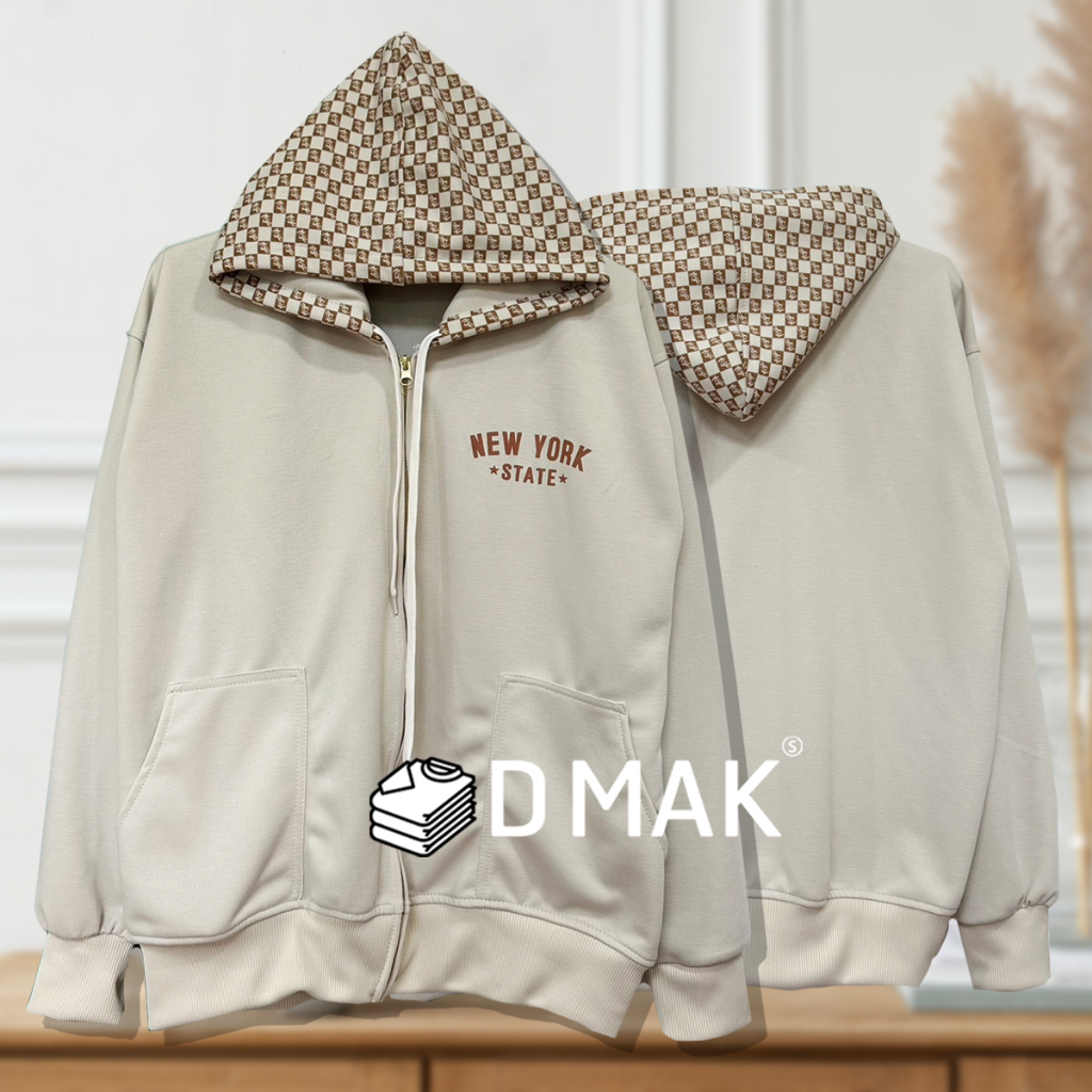 เสื้อกันหนาว เสื้อคลุมแขนยาว ฮู้ด งานพรีเมี่ยม รุ่นพิมพ์ลายหมวกตาราง New york limited สีดำ แดง กรม กาแฟ ครีม ขาว