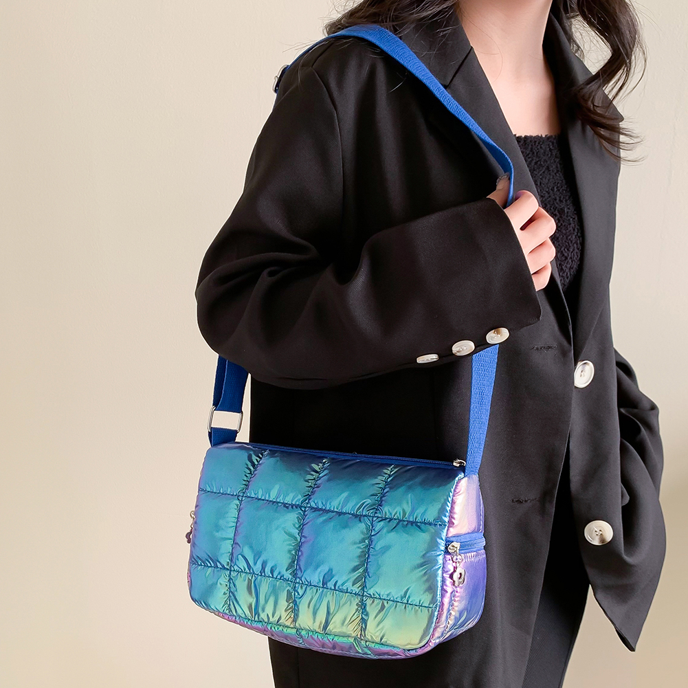 กระเป๋าสะพายฤดูหนาว-casual-quilted-check-crossbody-bag-nylon-elegant-for-work