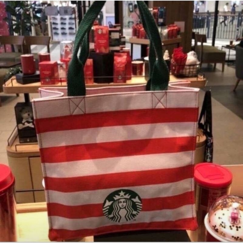 กระเป๋าถือ-ผ้าแคสวาน-starbucks-collection-เขียวแดง-งานสุดฮิตงานตามหามาก