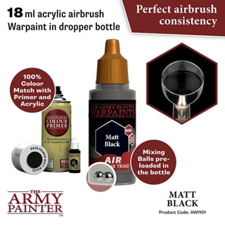 🔥มีของพร้อมส่ง🔥 Army Painter Air Matt Black - 18ml AP-AW1101 สีอะคริลิค สูตรพ่น ใช้กับ Airbrush Water Based Acrylic