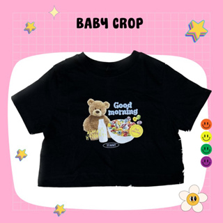 พร้อมส่ง🔥A&amp;AP STUDIO :AAP002” รุ่น baby Crop เสื้อยืดเสื้อครอปสกรีนลาย(สีดำ)💕🎀