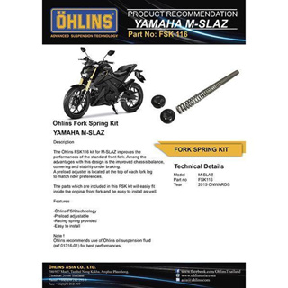 OHLINS โช๊คหน้า FSK 116 Yamaha M-SLAZ โช๊ค โช๊คแต่ง โช๊คมอเอตร์ไซค์  Fork Spring Kit Road &amp; Track