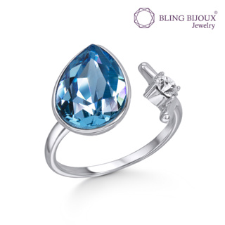 Bling Bijoux แหวน เงินแท้ คริสตัล สี Aquamarine Blue Fire Swarovski เงินแท้