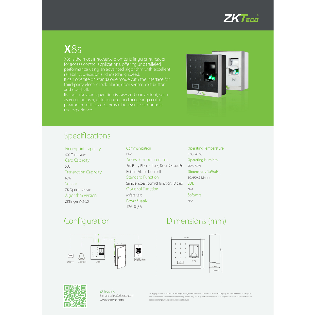 zkteco-เครื่องทาบบัตรควบคุมประตู-รุ่น-x8s-รองรับบัตร-rfid