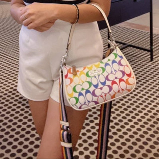 (ผ่อน0%) กระเป๋าสะพายไหล่ สะพายข้าง 🌈COACH CA176 Teri Shoulder Bag In Rainbow Signature ลายซี สีรุ้ง 9 นิ้ว