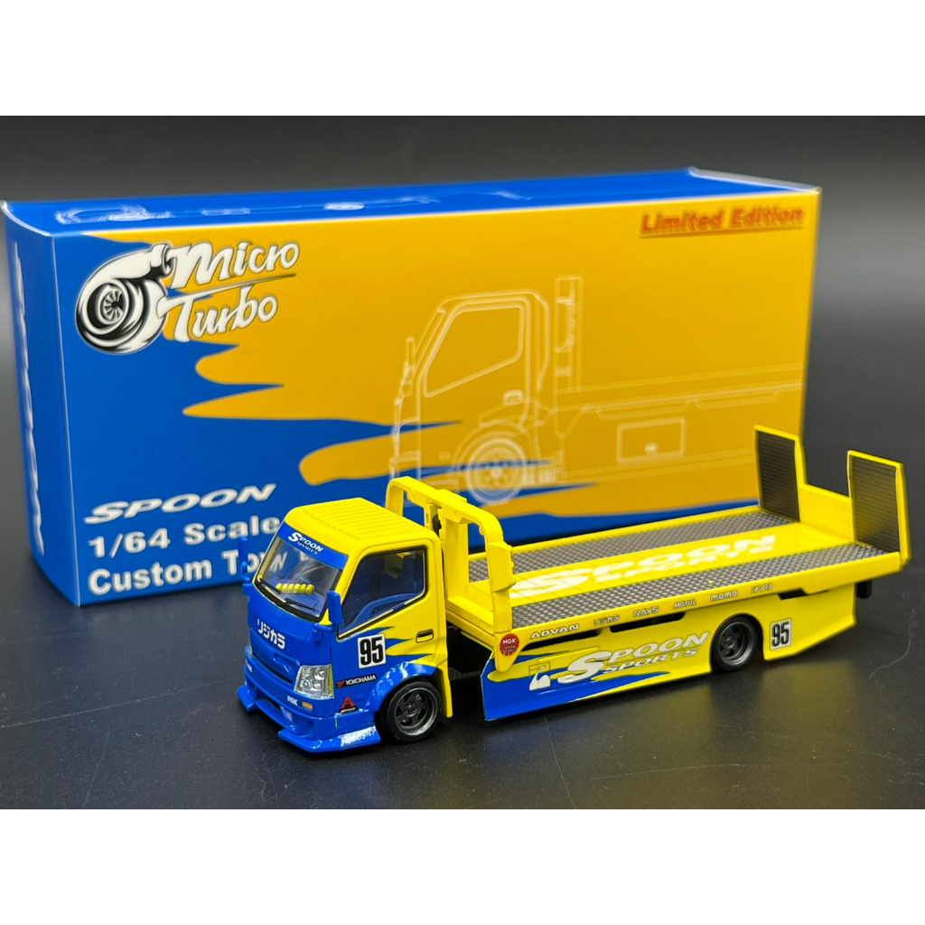 micro-turbo-1-64-limited-to-999pcs-custom-flatbed-tow-truck-spoon-livery-diecast-mode