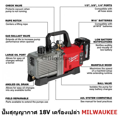 milwaukee-ปั๊มสุญญากาศ-18-โวลต์-m18-fvp5-0-vacuum-pump-kit-เครื่องเปล่า