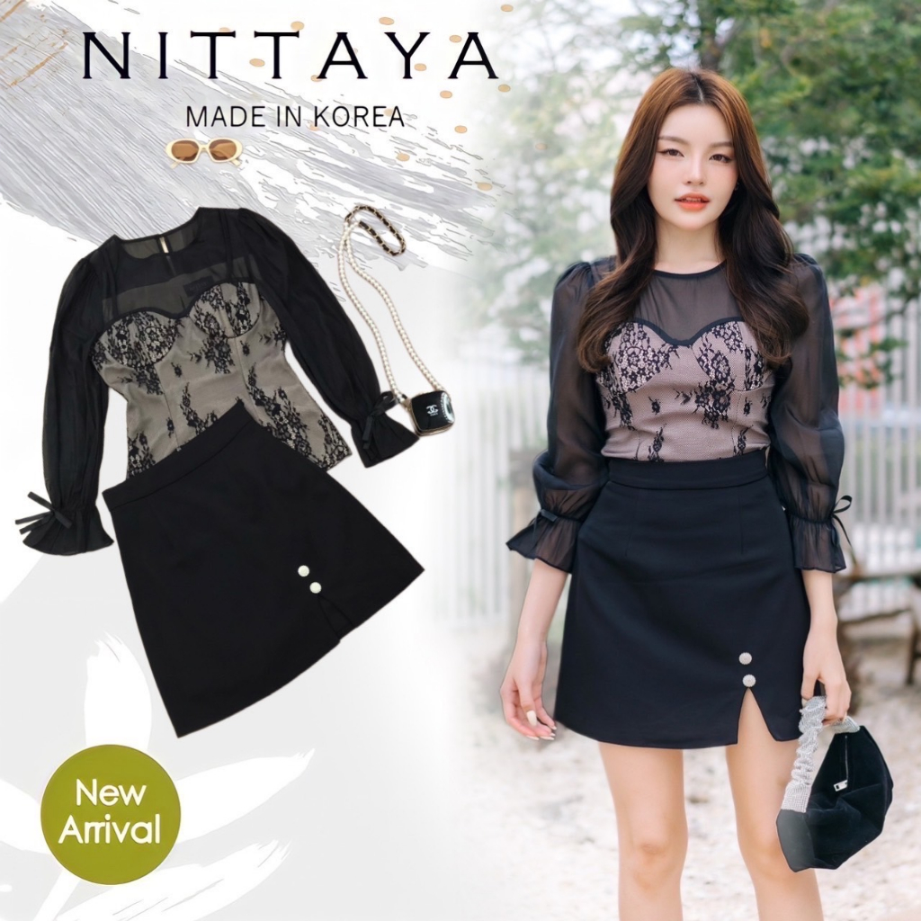nittaya-เซตเสื้อแขนยาวซีทรู-กระโปรง-รบกวนเช็คสต๊อกก่อนกดสั่งซื้อ