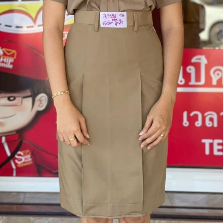 กระโปรงลูกเสือกากีตราอลิซบีเค-5-5-เอว-27-32