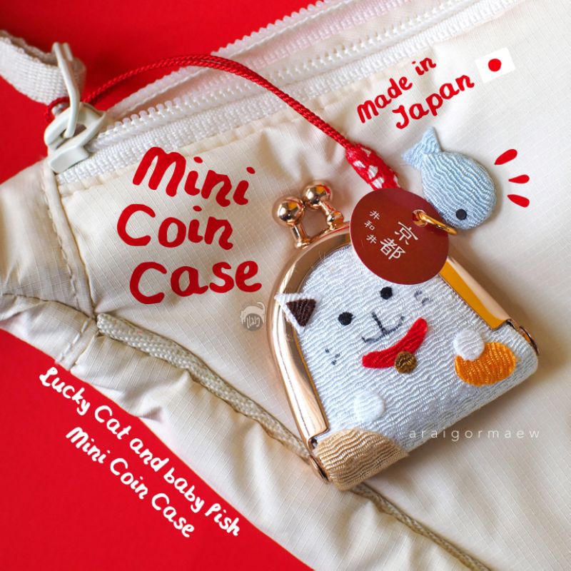 พร้อมส่ง-กระเป๋าแป๊กผ้าญี่ปุ่น-mini-coin-case-น้องแมวกวักถือเหรียญ-made-in-japan