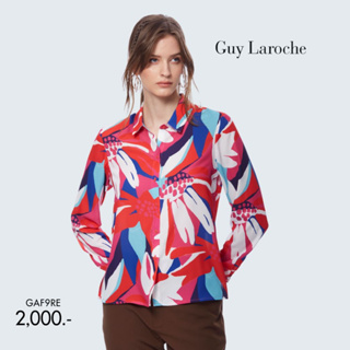 Guy Laroche เสื้อเชิ้ตลายพิมพ์สีแดงแขนยาว พิมพ์ลาย ผ้าจอเจีย  (GAF9RE)