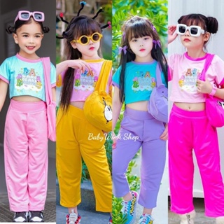 tp // แฟชั่นเด็ก ชุดเซ็ทเด็กหมี Carebear เซ็ท 3 ชิ้น เสื้อ+กางเกง+กระเป๋า