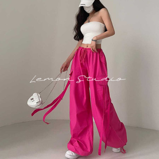 Lemon studio กางเกงผู้หญิง เอวสูงบางเฉียบ กางเกงลำลองขากว้างสไตล์ BF เสื้อผ้าแฟชั่นผู้หญิง y2k 2023 ใหม่ korean LHE0227