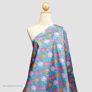 FLORAL DESIGN PRINTED THAI SILK FABRIC - ผ้าไหมไทยแท้ พิมพ์ลาย ลวดลาย ดอกไม้