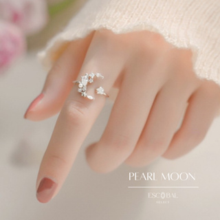 สินค้า ESCOBAL✨พร้อมส่ง แหวนเงินแท้ประดับด้วยมุก Pearl Moon แหวนเพชร แหวนไข่มุกแท้ แหวนปรับขนาด แหวนมงคล แหวนแฟชั่น แหวนผู้หญิง